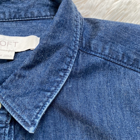 Loft Denim Button Down Shirt 💗 Dark Wash - Picture 9 of 12